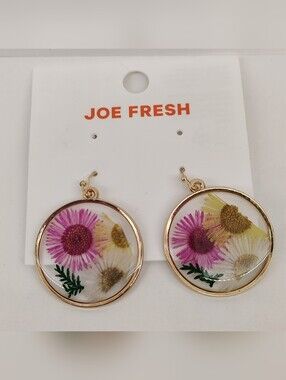 FREE w/ Purchase Joe Fresh Pink & Yellow Floral Round Resin Earrings See